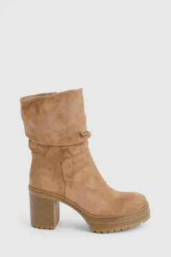 Ankle Boots*boohoo Faux Suede Ruched Ankle Boot camel