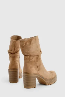 Ankle Boots*boohoo Faux Suede Ruched Ankle Boot camel