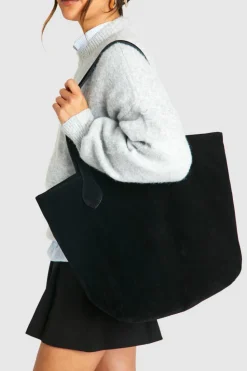 Shoulder Bags|Tote Bags*boohoo Faux Suede Shopper Tote Bag black
