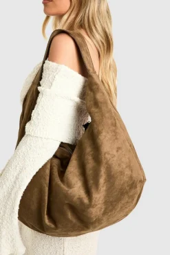 Shoulder Bags|Handbags*boohoo Faux Suede Slouchy Shoulder Bag khaki