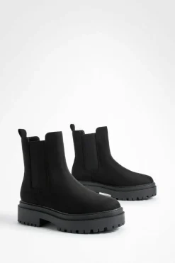 Chunky Boots|All Boots*boohoo Faux Suede Stepped Sole Chunky Chelsea Boots black