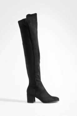 Over The Knee Boots|All Boots*boohoo Faux Suede Stretch Back Over The Knee Boots black