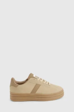 Trainers*boohoo Faux Suede Stripe Gum Sole Trainers taupe