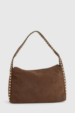 Shoulder Bags|Handbags*boohoo Faux Suede Studded Handle Slouchy Shoulder Bag chocolate