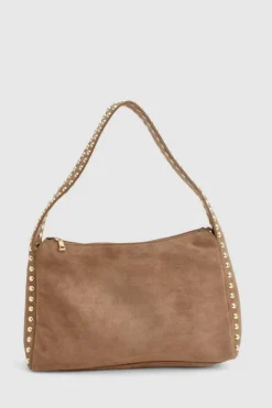 Shoulder Bags|Handbags*boohoo Faux Suede Studded Handle Slouchy Shoulder Bag taupe