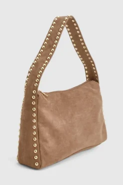 Shoulder Bags|Handbags*boohoo Faux Suede Studded Handle Slouchy Shoulder Bag taupe