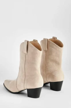 Cowboy Boots|Ankle Boots*boohoo Faux Suede Tab Detail Western Cowboy Ankle Boots beige