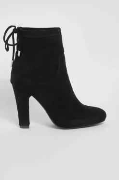 Heels|Heeled Boots*boohoo Faux Suede Tie Back Block Heel Sock Boots black