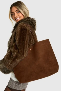 Handbags|Tote Bags*boohoo Faux Suede Tote Shopper Bag chocolate