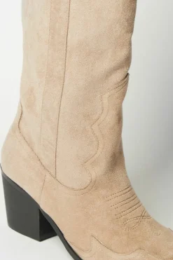 Cowboy Boots|Heeled Boots*MissPap Faux Suede Western Block Heel Boots taupe