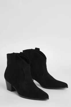 Cowboy Boots|Ankle Boots*boohoo Faux Suede Western Cowboy Ankle Boots black
