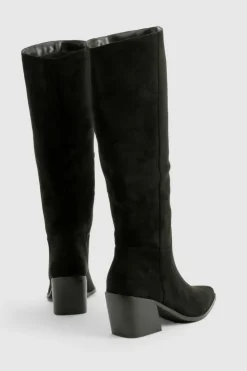 Knee High Boots|Cowboy Boots*boohoo Faux Suede Western Cowboy Boots black