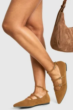 Ballet Flats|Flats*boohoo Faux Suede Wide Fit Triple Strap Ballet Flats taupe