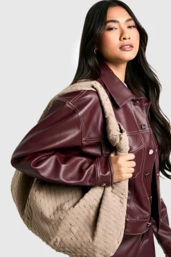 Woven Bags|Shoulder Bags*boohoo Faux Suede Woven Knot Oversized Shoulder Bag taupe