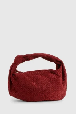 Woven Bags|Shoulder Bags*boohoo Faux Suede Woven Knot Oversized Shoulder Bag dark red