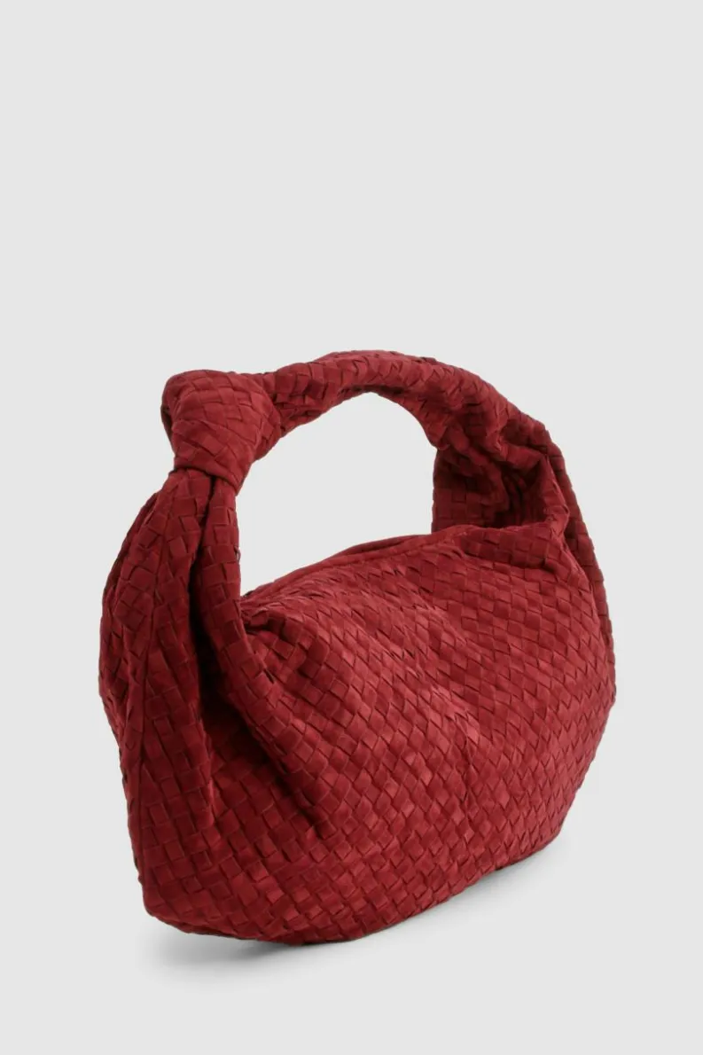 Woven Bags|Shoulder Bags*boohoo Faux Suede Woven Knot Oversized Shoulder Bag dark red