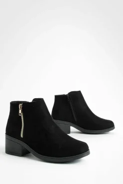 Heels|Heeled Boots*boohoo Faux Suede Zip Side Block Heel Chelsea Boots black