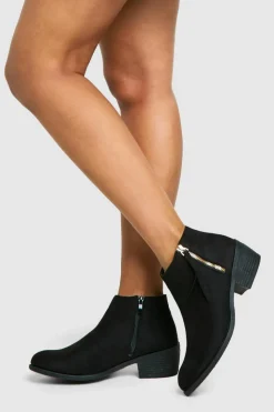 Flat Boots|Ankle Boots*boohoo Faux Suede Zip Side Round Toe Chelsea Boots black