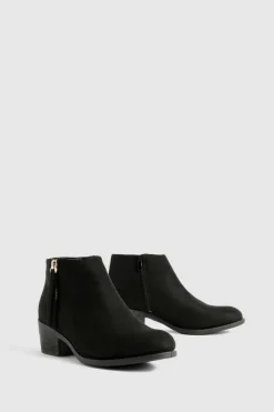 Flat Boots|Ankle Boots*boohoo Faux Suede Zip Side Round Toe Chelsea Boots black