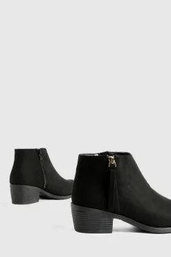 Flat Boots|Ankle Boots*boohoo Faux Suede Zip Side Round Toe Chelsea Boots black