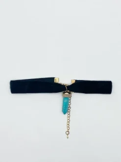 Necklaces*SVNX Faux Velvet Choker With Turquoise Stone Charm Teal