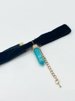 Necklaces*SVNX Faux Velvet Choker With Turquoise Stone Charm Teal