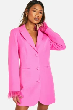 Blazer Dresses*boohoo Feather Cuff Blazer Dress pink