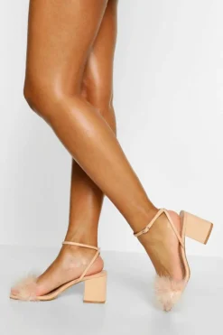 Sandals|Heels*boohoo Feather Strap Low Block Heel Two Parts nude