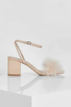 Sandals|Heels*boohoo Feather Strap Low Block Heel Two Parts nude