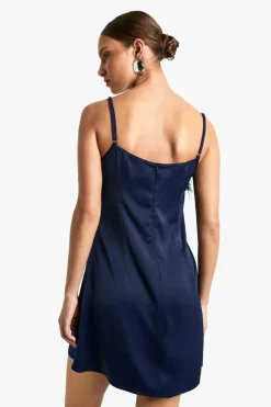 Cami Dresses|Mini Dresses*boohoo Feather Trim Satin Mini Slip Dress navy