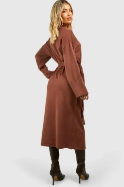 Jumper Dresses|Jumper Dresses*boohoo Fine Gauge Belted Knitted Midaxi Dress chocolate