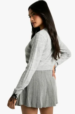 Cardigans*boohoo Fine Gauge Tie Detail Knitted Cardigan charcoal
