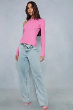 Knitted Tops*MissPap Fine Knit Cold Shoulder Top pink