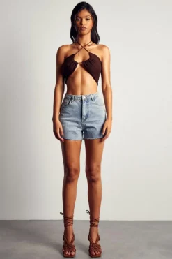 Knitted Tops*MissPap Fine Knit Keyhole Cut Out Top chocolate