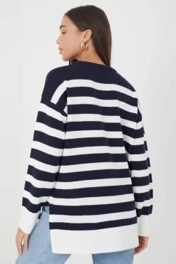Oversized Jumpers*Brave Soul Fine Stripe Oversized Knitted Jumper Dark Navy