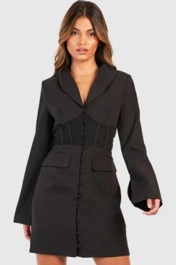 Blazer Dresses*boohoo Fitted Corset Waist Tailored Blazer Dress black