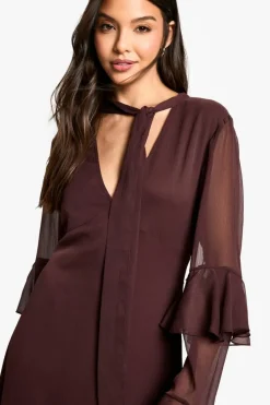 Maxi Dresses|Long Sleeve Dresses*boohoo Flare Sleeve Chiffon Maxi Dress plum