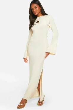 Bodycon Dresses|Maxi Dresses*boohoo Flare Sleeve Drape Back Maxi Dress cream