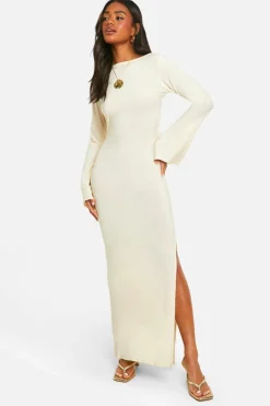 Bodycon Dresses|Maxi Dresses*boohoo Flare Sleeve Drape Back Maxi Dress cream