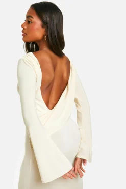 Bodycon Dresses|Maxi Dresses*boohoo Flare Sleeve Drape Back Maxi Dress cream