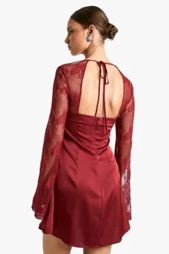 Cami Dresses|Mini Dresses*boohoo Flare Sleeve Lace Mini Dress burgundy