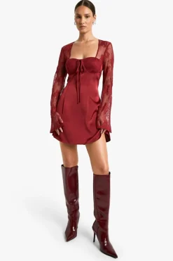 Cami Dresses|Mini Dresses*boohoo Flare Sleeve Lace Mini Dress burgundy