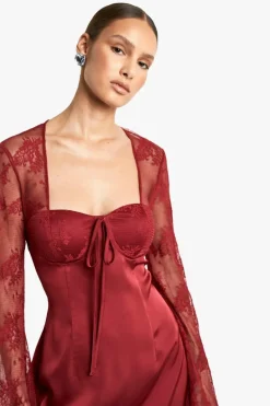 Cami Dresses|Mini Dresses*boohoo Flare Sleeve Lace Mini Dress burgundy