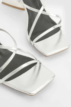 Sandals|Heels*boohoo Flared Heel Metallic Cross Strap Heeled Sandals silver