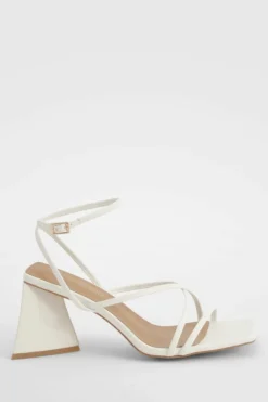 Sandals|Heels*boohoo Flared Heel Patent Cross Strap Heeled Sandals white