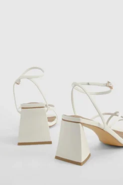 Sandals|Heels*boohoo Flared Heel Patent Cross Strap Heeled Sandals white