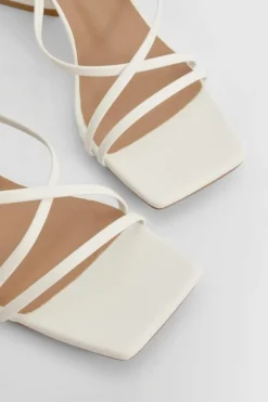 Sandals|Heels*boohoo Flared Heel Patent Cross Strap Heeled Sandals white