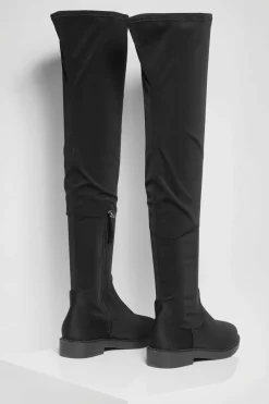 Over The Knee Boots|Flat Boots*boohoo Flat Stretch Over The Knee Boots black