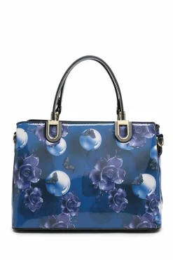 Shoulder Bags|Handbags*Kitise Flo Crystal Floral Patent Leather Tote Shoulder Bag Blue