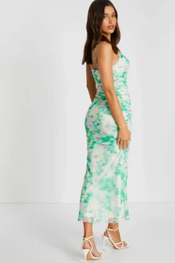 Midi Dresses*Quiz Floral Abstract Mesh Midi Dress Green